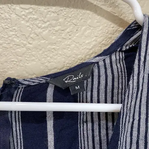 Rails Angela Mediterranean Stripe Jumpsuit Navy Blue Linen V-Neck Size Medium