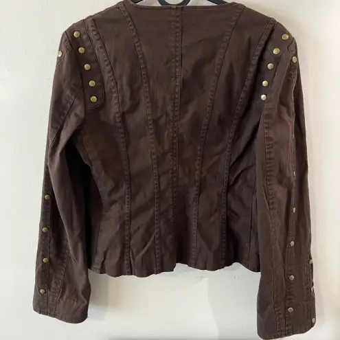 Laundry by Shelli Segal Women’s Laundry Shelli Segal Brown Lightweight Studded Cotton Jacket Blazer sz 0