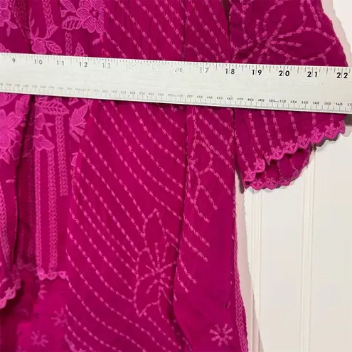 Johnny Was Women's XS Magenta Fuchsia Floral Embroidered Blouse