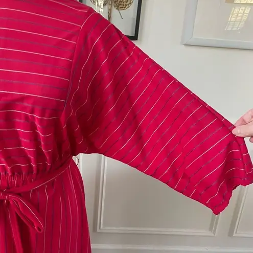 Vintage 80s Blouson Style Red Dress Mixed Direction Stripe S Red