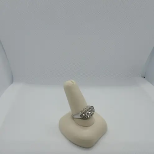 Rhodium Electra Stamped CZ Ring Silver