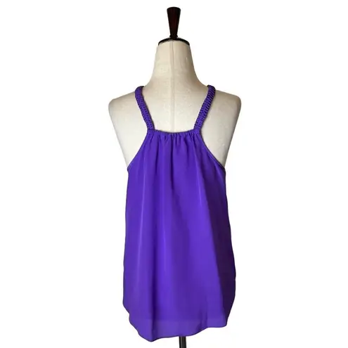 Rebecca Taylor Shirt Women Size 4 Purple Silk Braided Trim Fringe Tank Camisole