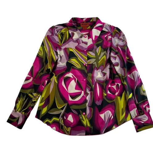 Missoni for Target M Medium Button Up Top Floral Blouse Retro Long Sleeve Womens Pink