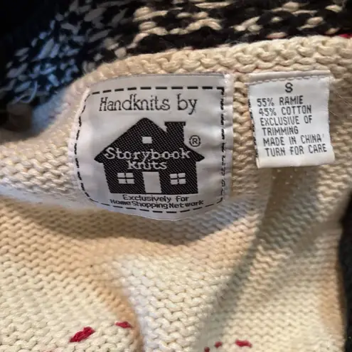Storybook Knits Cardigan Sweater Cream Black Red Rooster Size Small Tassels