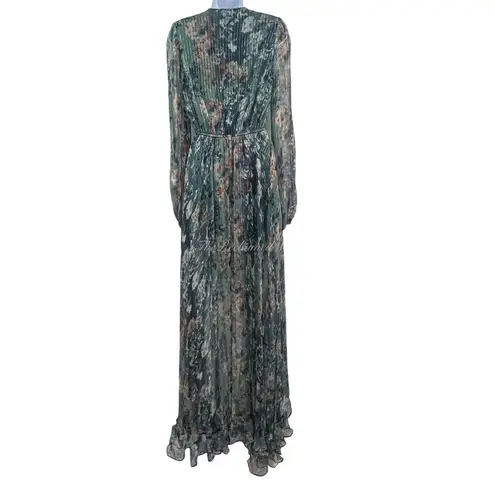 Caroline Constas Silk Vivan Floral Ruffled Georgette Maxi Gown Dress Slate Ombre Green Size XS
