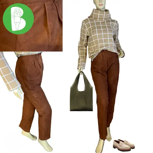 VINTAGE 1980'S SIENNA BROWN ARTISAN WEAR SUEDE PLEATED TROUSERS (XS)