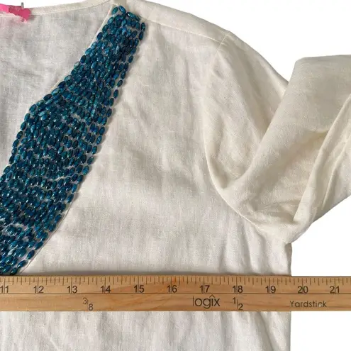 Isaac Mizrahi Isaac Mizrahi Beaded Tunic Top Womens S Linen Long Sleeve Resort wear Vacation