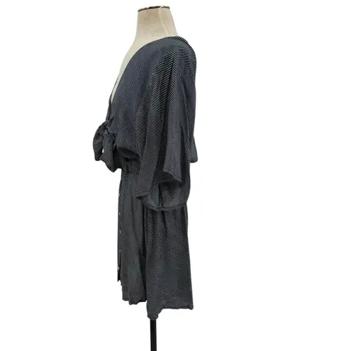 Faithfull the Brand Vinci Tie-Front Dress Cut Out Striped Navy Blue Size US 6