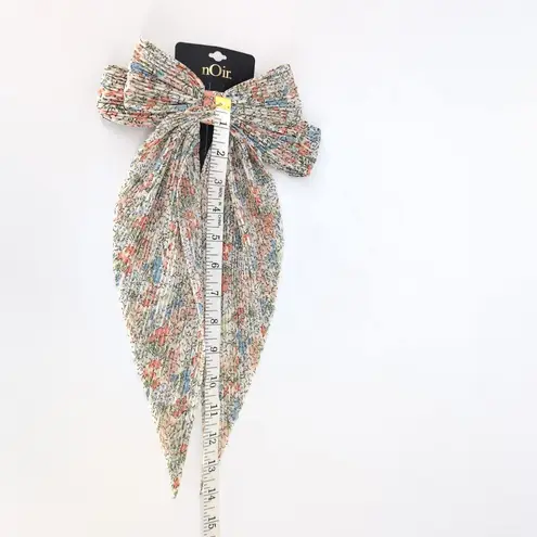 Noir Colorful Floral Multicolored Boho Crinkled Long Bow Barrette Hair Clip