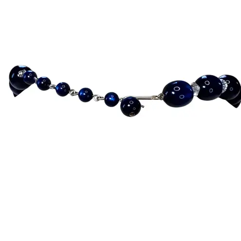 Cobalt Blue Beaded Choker Necklace Shepard Hook 12"