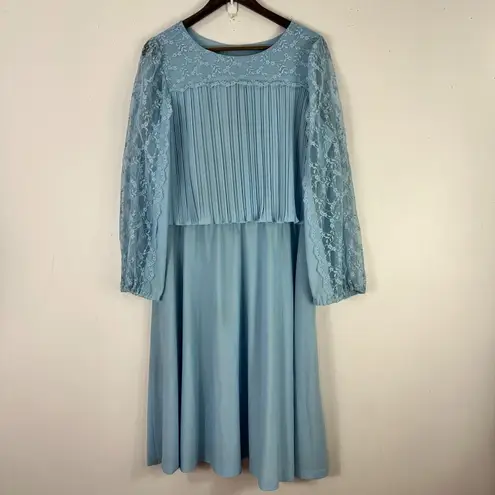 Sears Lace Dress 18 Union Made USA ILGWU Modest Cottagecore Prairie Vintage Blue