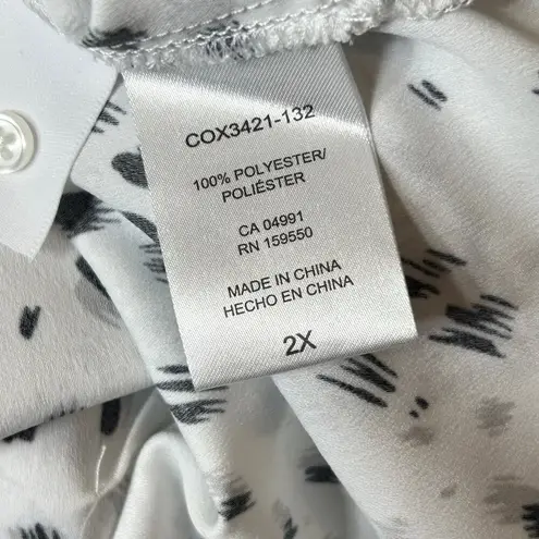 Hilary Radley Top Womens 2X White Leopard Print Roll Sleeve Tunic Blouse NEW