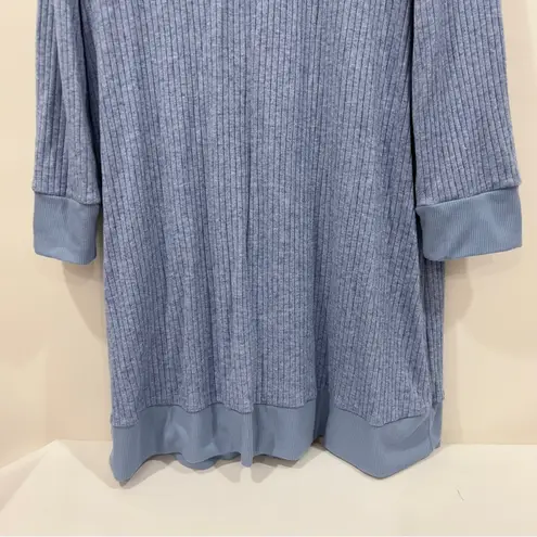 Jaclyn Intimates Ribbed Cardigan Sweater Size Large Heathered Blue Front Pockets