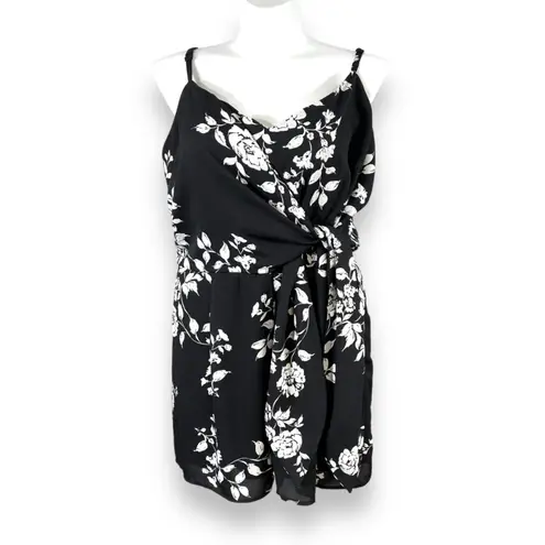 City Chic Womens Shorts Romper Floral Print Tie Front Black White Size XL 22