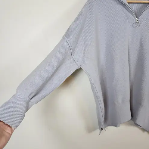 Lillusory Gray Oversized Quarter Zip Sweater Small Rough Hem Coastal Grandma