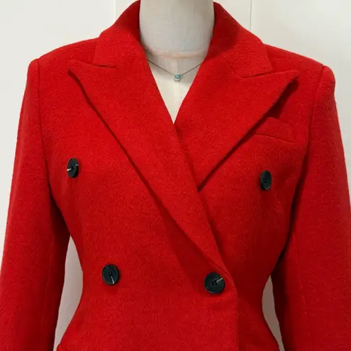 Avec Les Filles Hourglass Blazer Small Red Double Breasted Wool Holiday Chic