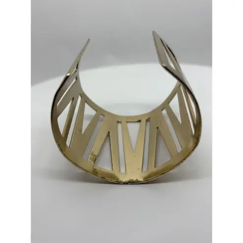 Estate Find Vintage Metal Cuff Bracelet Gold Color Modern Design 2.25" Wide