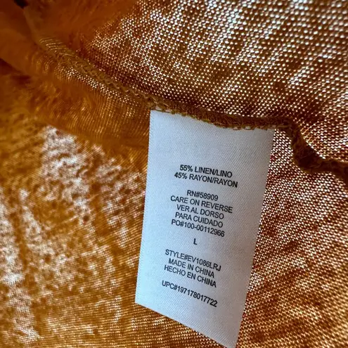 Every Linen Blend Knit Top Cinched Ruched Copper Orange Comfy Cropped Large NWT