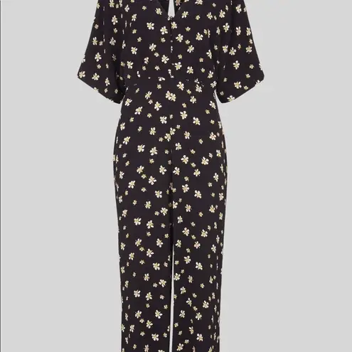 Whistles Edelweiss Button Front Culotte Jumpsuit Black Floral Size 6