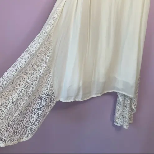 WRV White Gauzy Rayon Lace Sharkbite Mini Tank Dress Beachy Boho