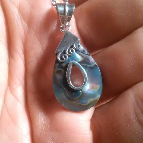 Abalone Sterling Silver Pendant Stainless Steel Necklace
