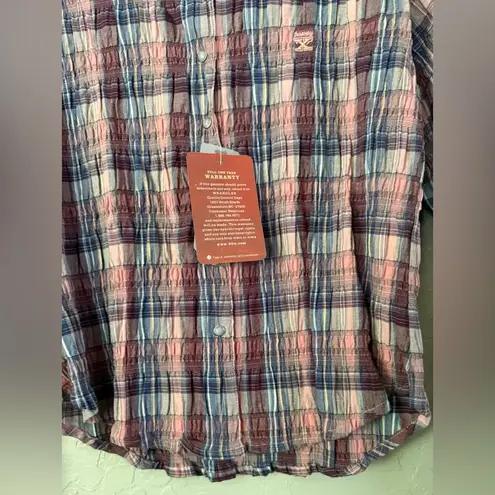 Wrangler  Shirt Twenty X Women’s L Ultra fit Pearl Snap Pink Purple Plaid Western