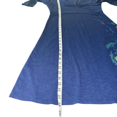 Horny Toad Blue Floral Print V Neck 3/4 Sleeve A Line Midi Dress Women Small