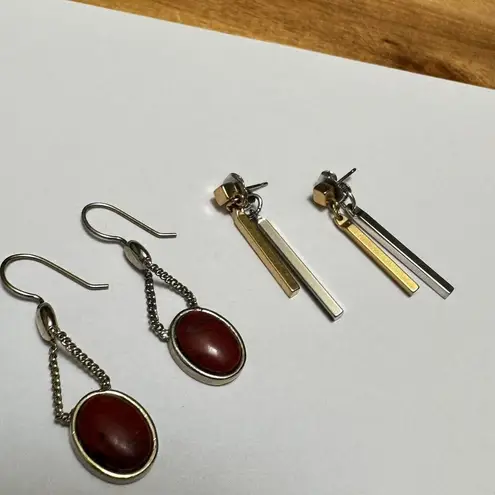 Monet / Avon Signed Lot Of 2 Metal Dangle Drop Pierced Earrings