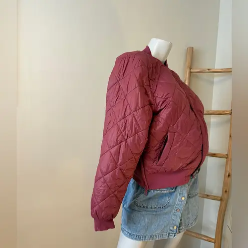 OFFLINE By Aerie Sherpa Lined Puffer Bomber Jacket Size Large Plum Color Red