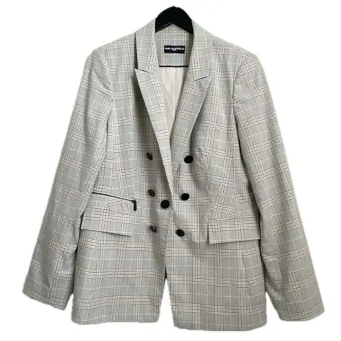 Karl Lagerfeld Paris Double Breasted Style 1-Button Neutral Plaid Blazer M/L?
