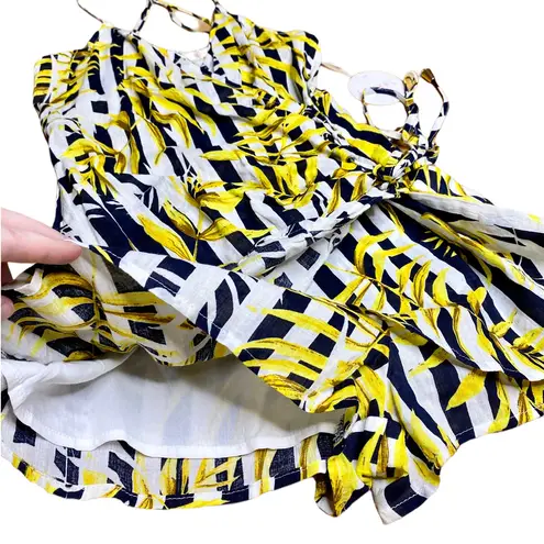 Luxxel  Romper Leaf Print Yellow Black White Stripe Women's Size Small