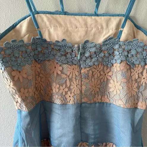 Foxiedox  Light Blue and Tan Floral Lace Dress NEW