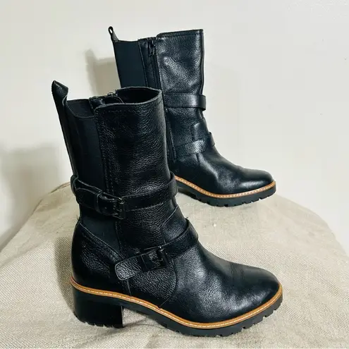 Naturalizer  Tex Lug Sole Black Leather Moto Boots- Size 7.5