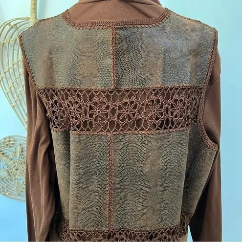Vintage Denim & Co Leather Vest & Turtleneck Top Western Boho Brown Outfit 3X Size undefined