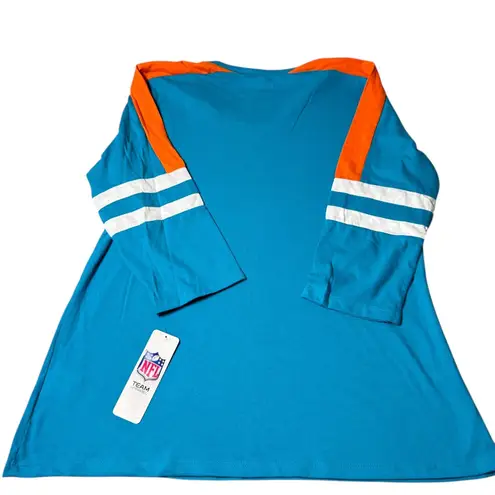 NEW Miami Dolphins NFL Womens XL Teal Orange 3/4 Sleeve T Shirt Team Apparel Blue