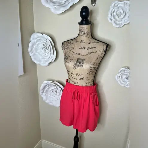 BCBGeneration Bright Coral Elastic Waistband High Waist Shorts Size Medium Pink