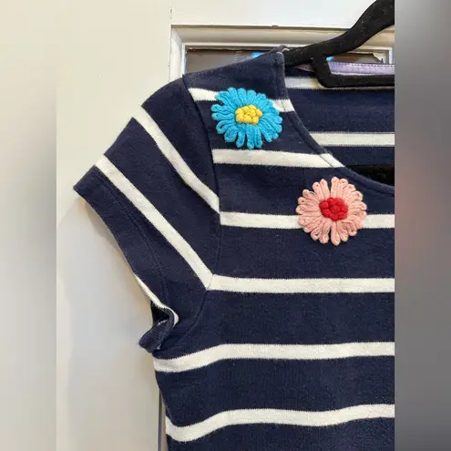 Boden Preppy Navy White Striped Sweater Top Floral Embroidered Women’s Size 2 XS Blue