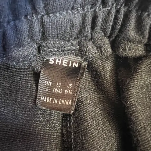 SheIn New  Solid Black High Waisted Cargo Workout Sweat Shorts Size Large