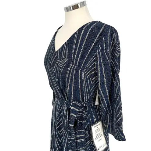 MSK Special Occasion Wedding Party Dress Navy Blue Silver V Neck Size LP NWT