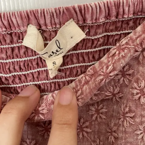 easel  Washed Pink Lace Embroidered Babydoll Tee