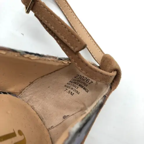 June Ambrose Wedge Sandal Suede Ankle Strap Geometric Beige Blue 7.5 Tan