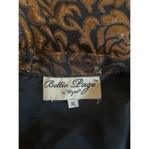 Bettie Page by Tatyana Gold Metallic Rose Print Skirt XL Pinup