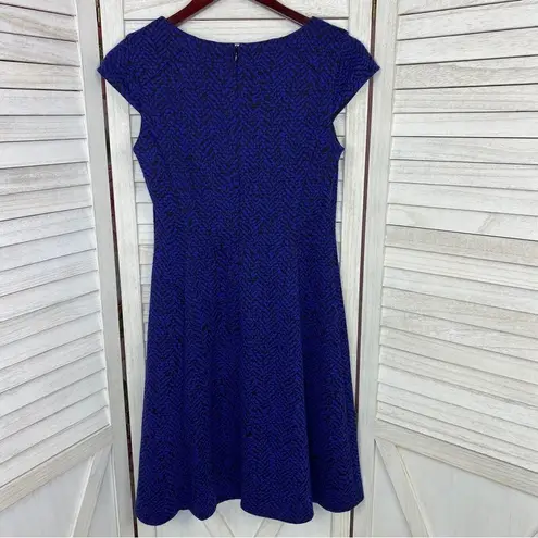 Alyx Textured Print Knit Fit & Flare Dress Blue Black XS Cap Sleeve