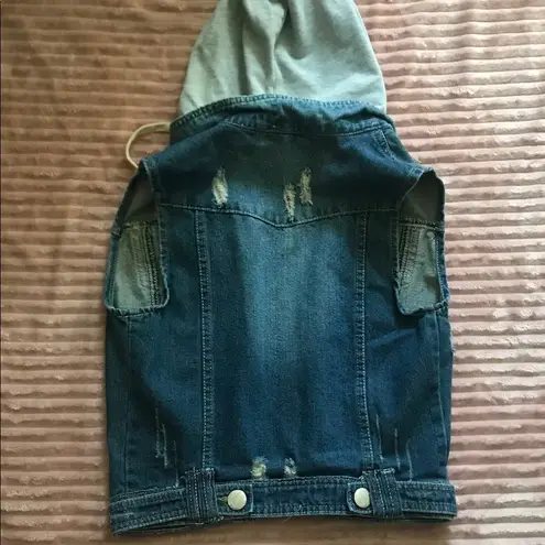 Hybrid & Company Denim Vest Jacket with Removable Hood Size Small Blue