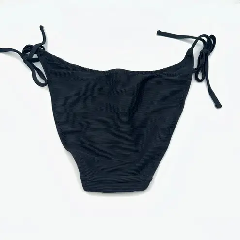 J.Crew NWT  Black Ribbed Cheeky String Side Tie Bikini Swim Suit Bottom Medium