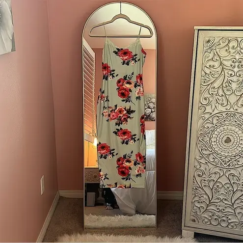 Chicme Spaghetti strap, feminine, romantic form fitting midi floral dress mint S Blue