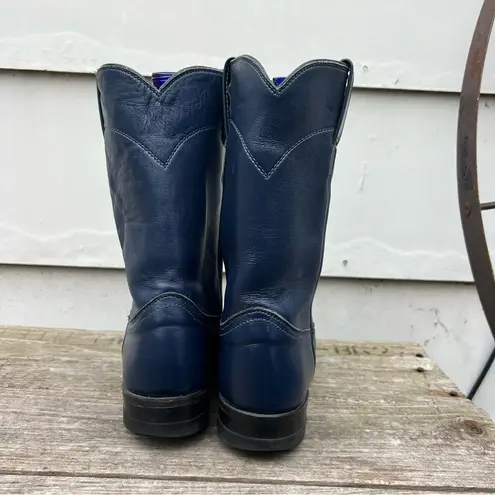 Justin Boots Vintage 90s Justin Roper Navy Blue Cowgirl Western Pull On Leather Boots 6 1/2B