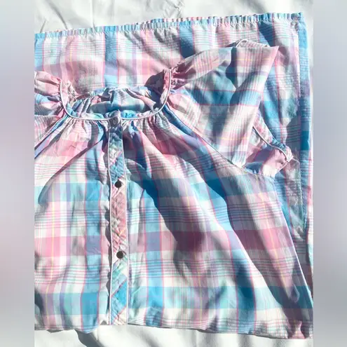 Medium Vintage Tommies nightgown pastel plaid, checkered pattern. White