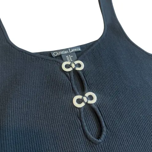 Christian LaCroix Black Sheath Bodycon Dress Sleeveless Crystal Bow Size Medium