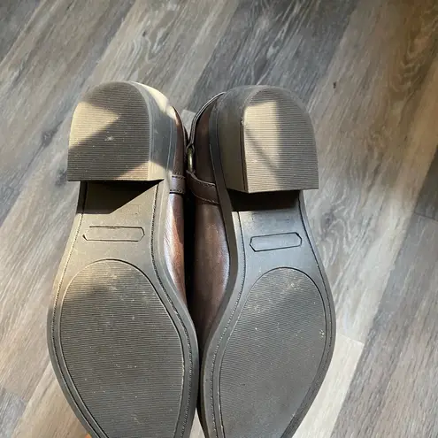 Embroidered Pointed Toe Bronze Embellishment Dark Brown Heeled Cowboy Boots Sz 9